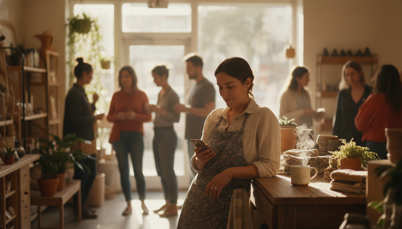 An owner handling a task in seconds between customers