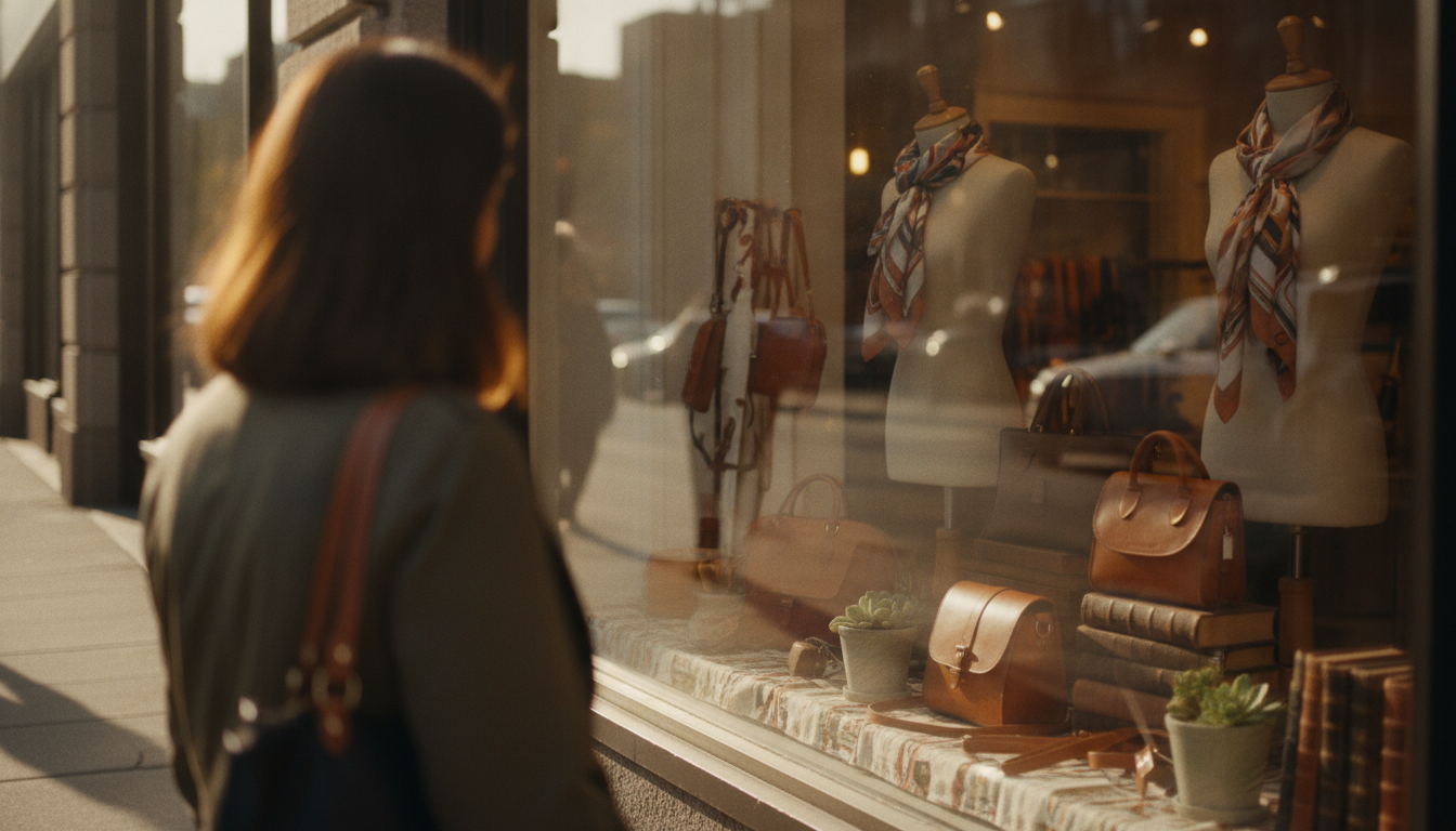 A passerby stopping to look at an inviting shop window