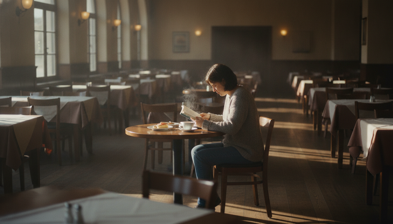 A lone customer in an otherwise empty restaurant during a slow afternoon