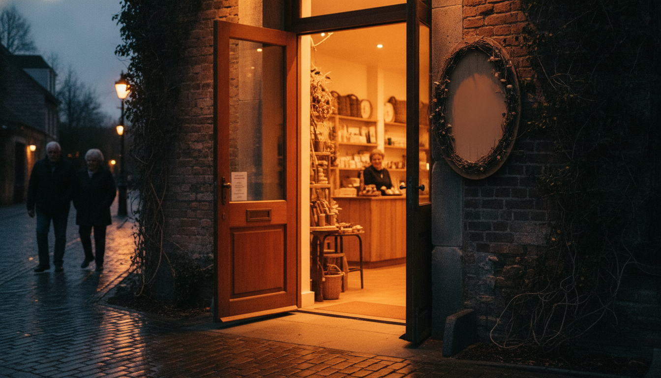 A warm, inviting shop entrance encouraging people to come in