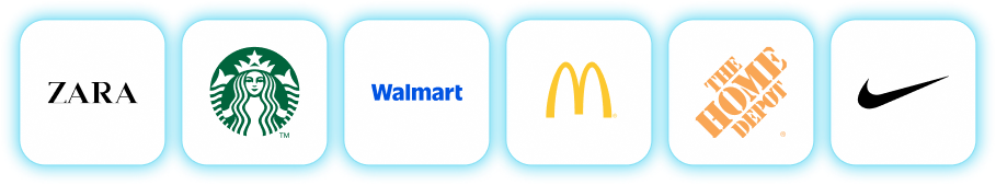 Grandes marques telles que Zara, Starbucks, Walmart, McDonald's, Home Depot et Nike