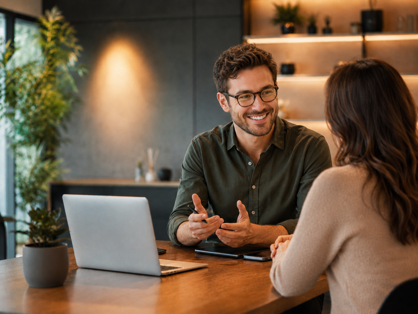 Service professional meeting with a client at a desk