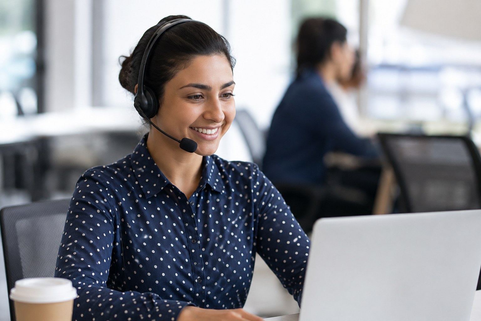 Support agent helping a business